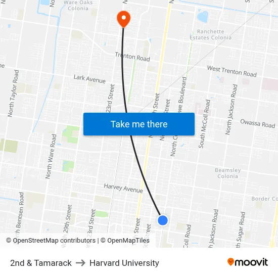 2nd & Tamarack to Harvard University map