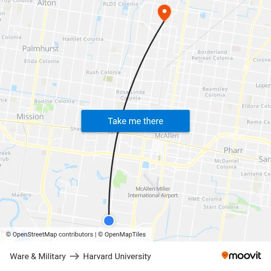 Ware & Military to Harvard University map