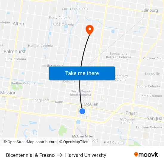 Bicentennial & Fresno to Harvard University map