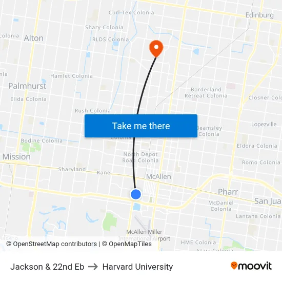Jackson & 22nd Eb to Harvard University map