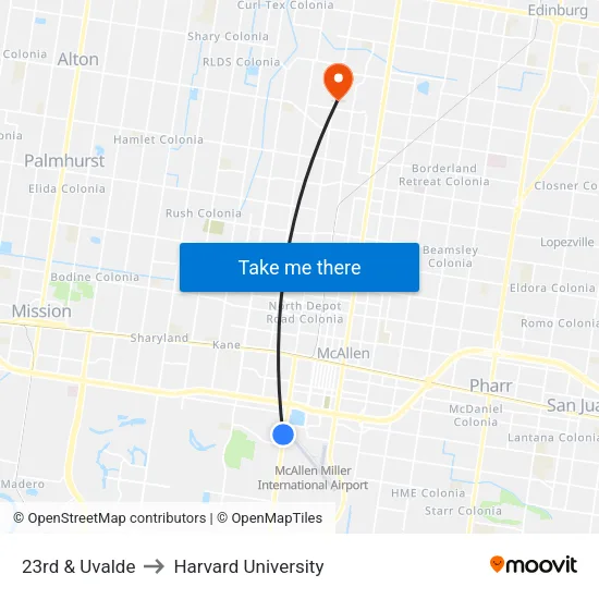 23rd & Uvalde to Harvard University map