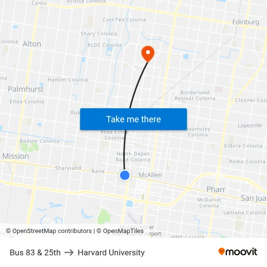 Bus 83 & 25th to Harvard University map