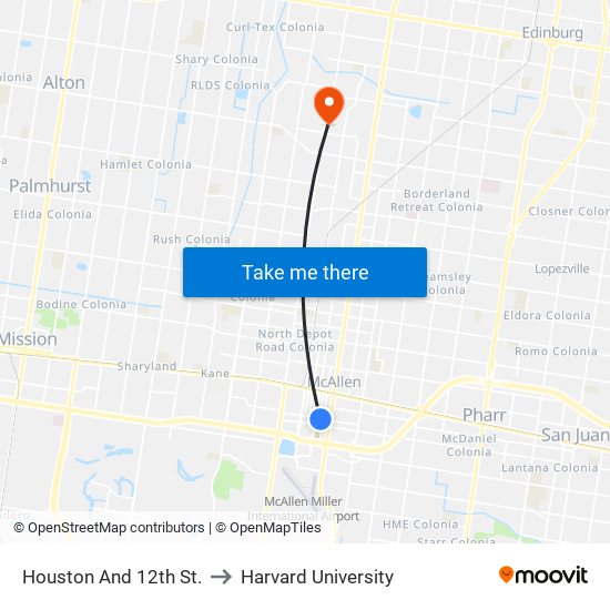 Houston And 12th St. to Harvard University map