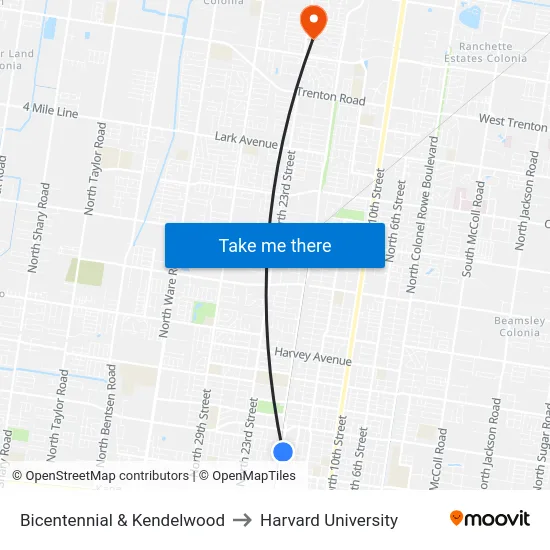 Bicentennial & Kendelwood to Harvard University map