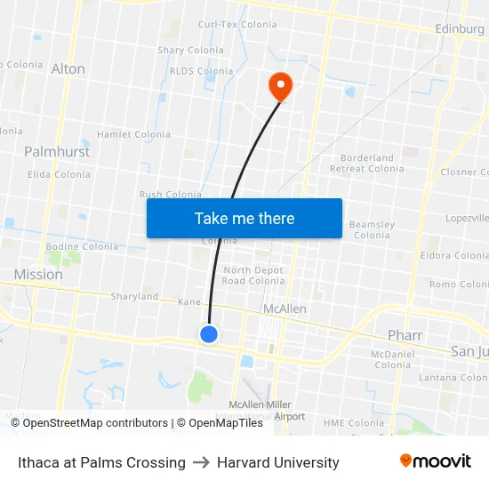 Ithaca at Palms Crossing to Harvard University map