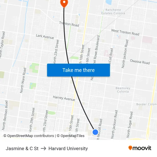 Jasmine & C St to Harvard University map
