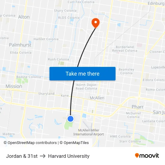 Jordan & 31st to Harvard University map