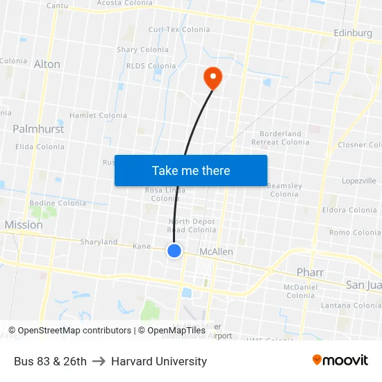 Bus 83 & 26th to Harvard University map