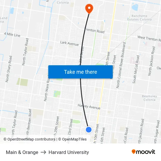 Main & Orange to Harvard University map