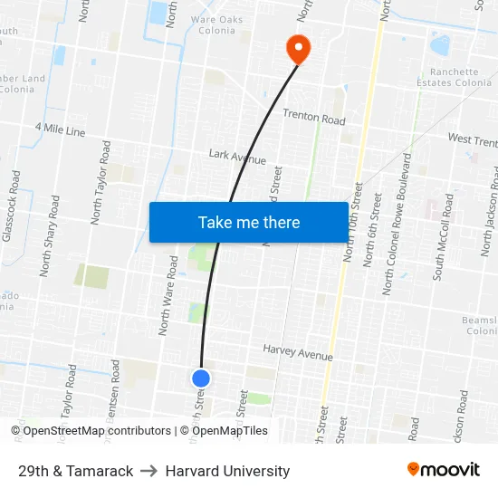29th & Tamarack to Harvard University map