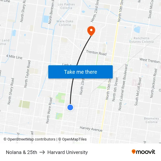 Nolana & 25th to Harvard University map