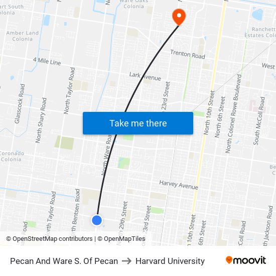 Pecan And Ware S. Of Pecan to Harvard University map