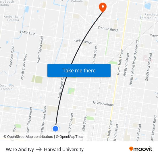 Ware And Ivy to Harvard University map