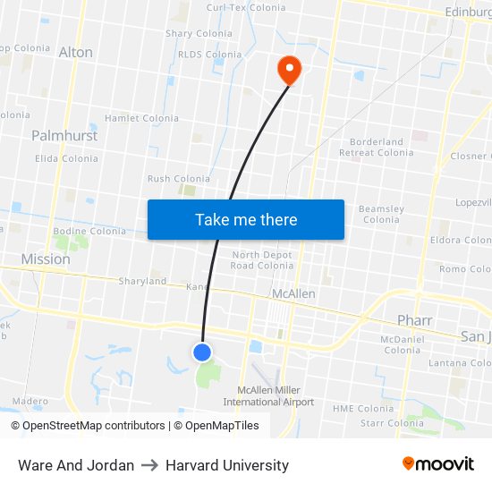 Ware And Jordan to Harvard University map