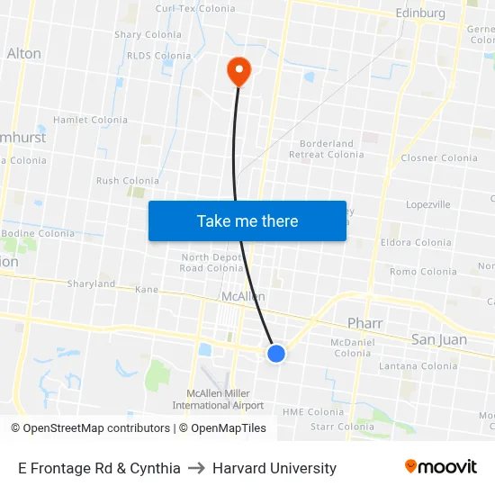 E Frontage Rd & Cynthia to Harvard University map