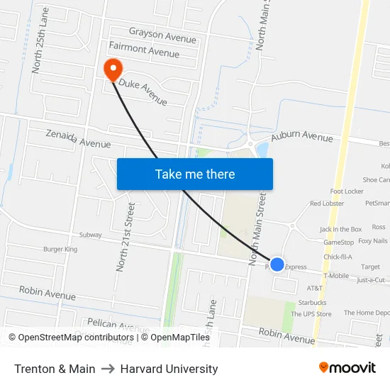 Trenton & Main to Harvard University map