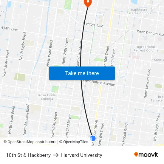 10th St & Hackberry to Harvard University map