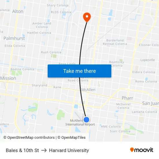 Bales & 10th St to Harvard University map