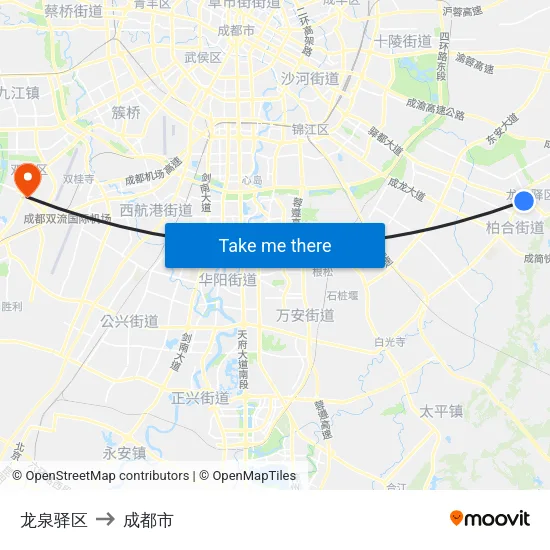 龙泉驿区 to 成都市 map