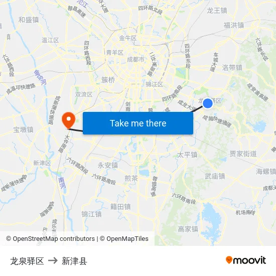 龙泉驿区 to 新津县 map