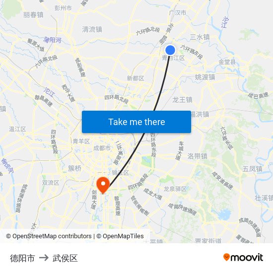 德阳市 to 武侯区 map