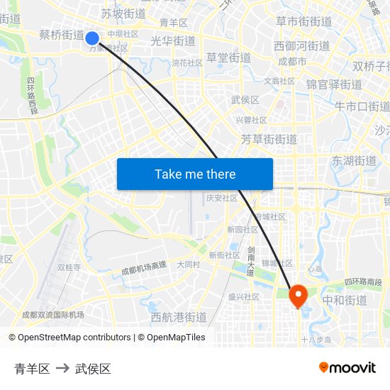 青羊区 to 武侯区 map
