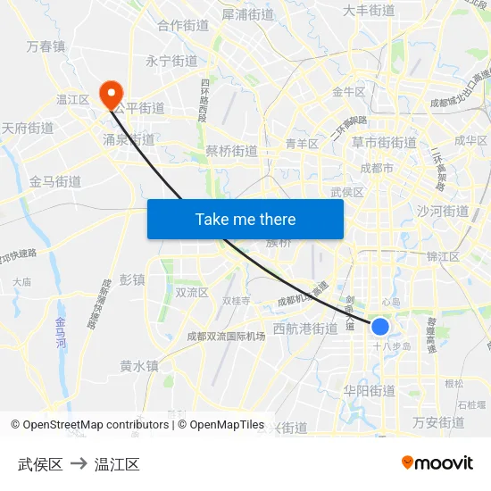 武侯区 to 温江区 map
