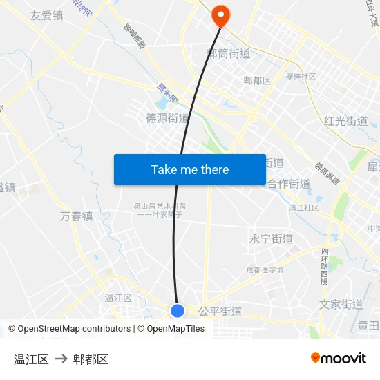 温江区 to 郫都区 map