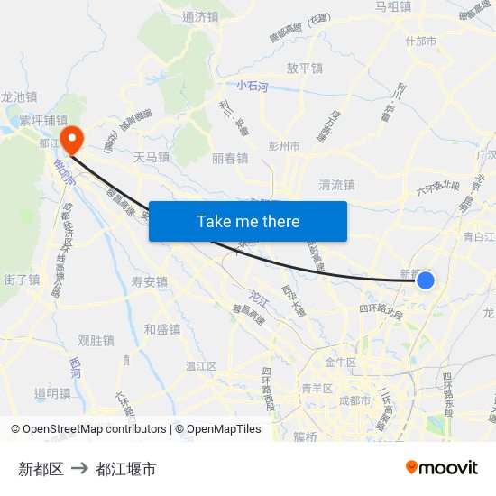 新都区 to 都江堰市 map