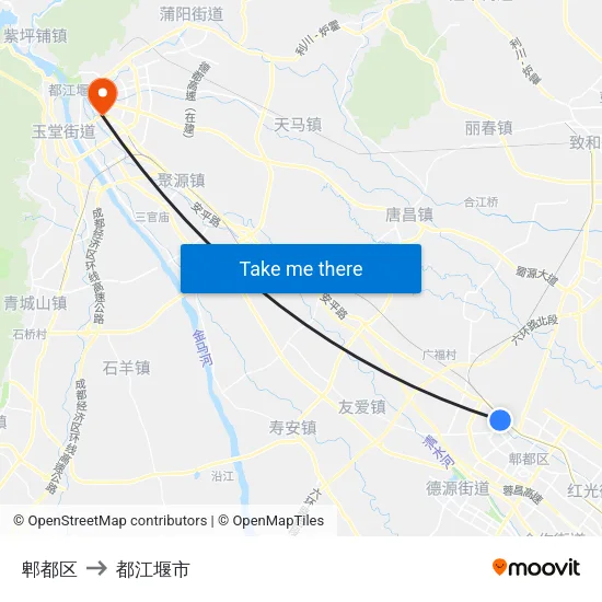 郫都区 to 都江堰市 map