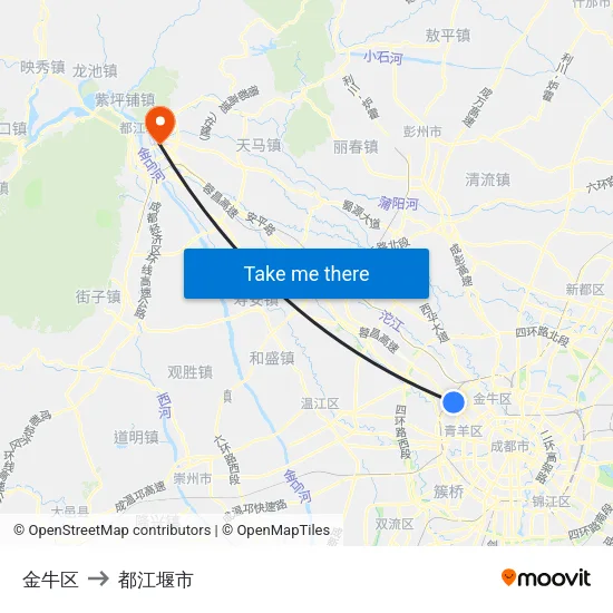金牛区 to 都江堰市 map
