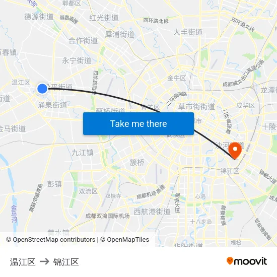 温江区 to 锦江区 map