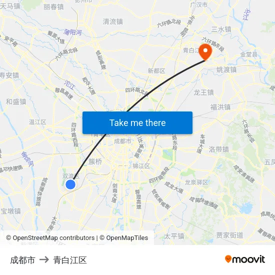 成都市 to 青白江区 map