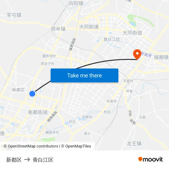 新都区 to 青白江区 map