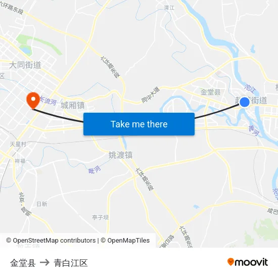 金堂县 to 青白江区 map