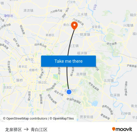 龙泉驿区 to 青白江区 map
