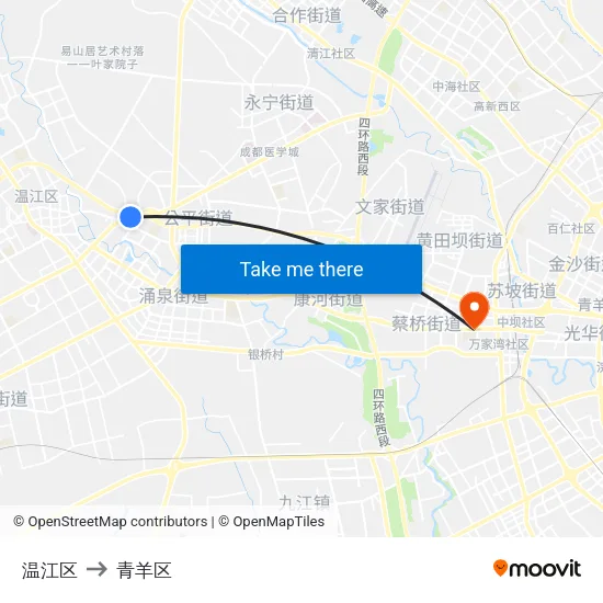 温江区 to 青羊区 map