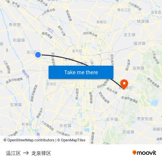 温江区 to 龙泉驿区 map