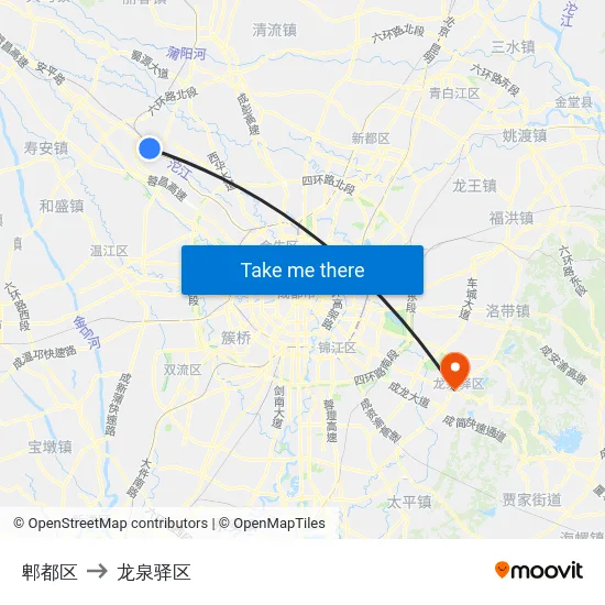 郫都区 to 龙泉驿区 map