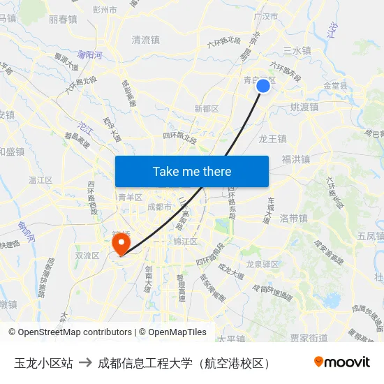 玉龙小区站 to 成都信息工程大学（航空港校区） map