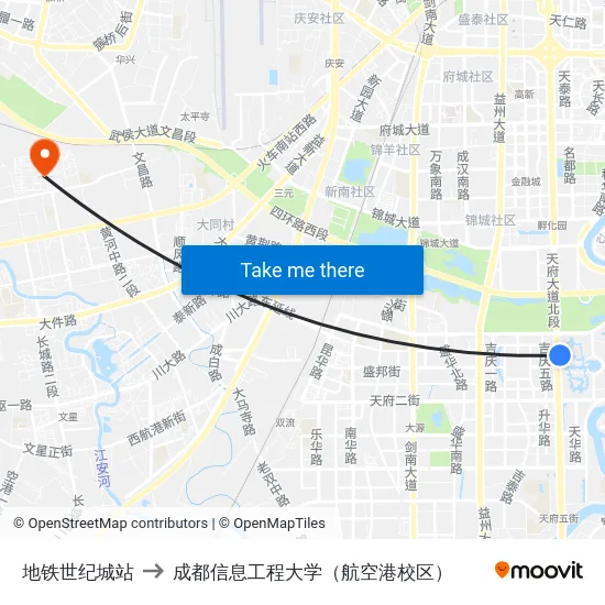 地铁世纪城站 to 成都信息工程大学（航空港校区） map