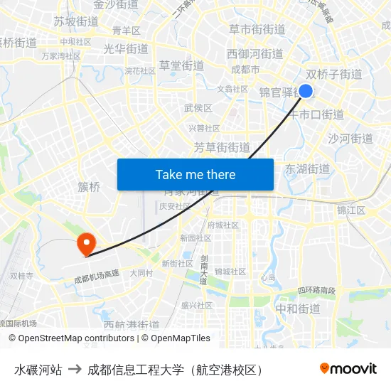 水碾河站 to 成都信息工程大学（航空港校区） map