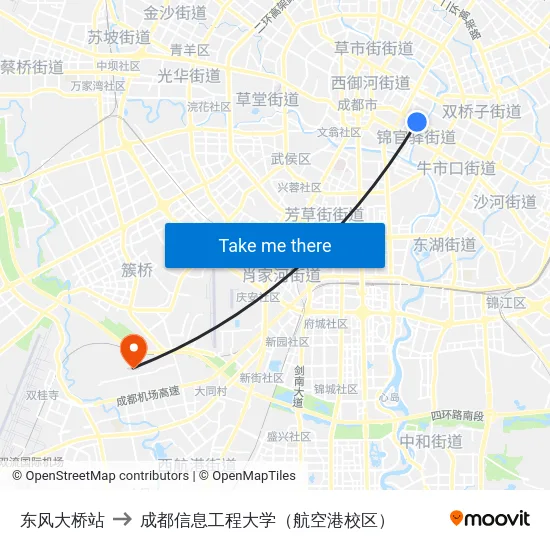 东风大桥站 to 成都信息工程大学（航空港校区） map