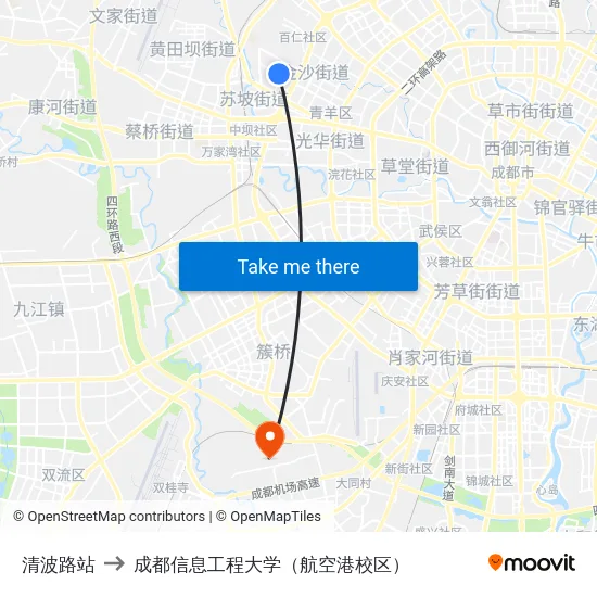 清波路站 to 成都信息工程大学（航空港校区） map