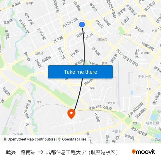 武兴一路南站 to 成都信息工程大学（航空港校区） map