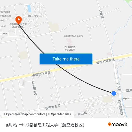 临时站 to 成都信息工程大学（航空港校区） map