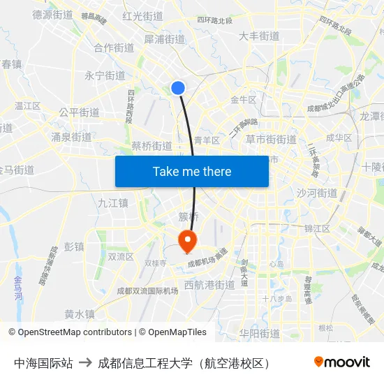 中海国际站 to 成都信息工程大学（航空港校区） map