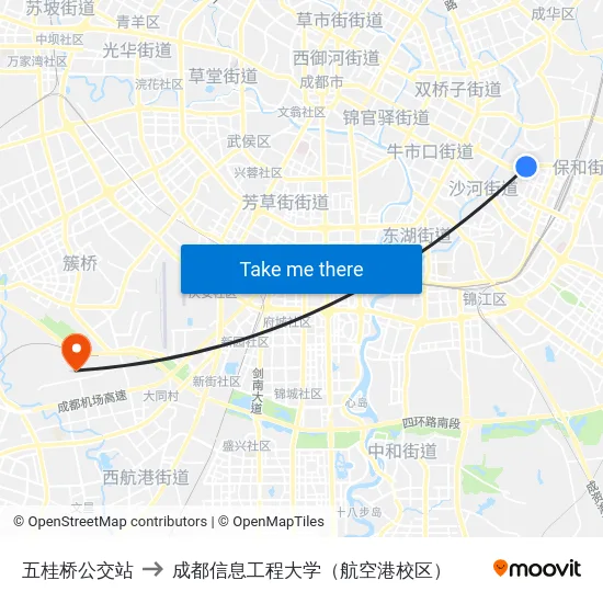 五桂桥公交站 to 成都信息工程大学（航空港校区） map