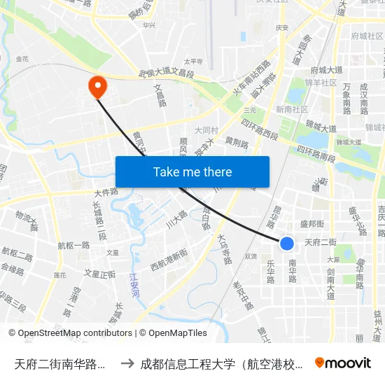 天府二街南华路口站 to 成都信息工程大学（航空港校区） map