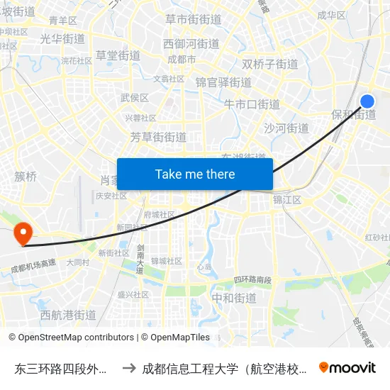 东三环路四段外侧站 to 成都信息工程大学（航空港校区） map